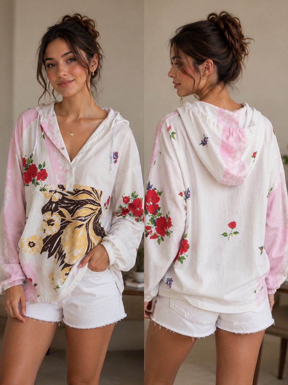 CARLEEN Linen Flower Hoodie